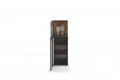 Q-Media 2.0 von Musterring - Vitrine 085 Lack grau/ Mattglas grau
