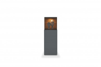 Q-Media 2.0 von Musterring - Vitrine 085 Lack grau/ Mattglas grau