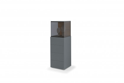Q-Media 2.0 von Musterring - Vitrine 085 Lack grau/ Mattglas grau