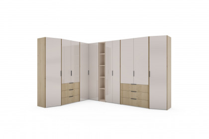 Sinfonie Plus Nova von Staud - Eckkleiderschrank-Kombi in Elfenbeinglas/ Artisan Eiche
