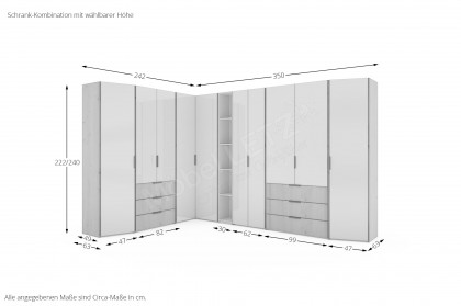 Sinfonie Plus Nova von Staud - Eckkleiderschrank-Kombi in Elfenbeinglas/ Artisan Eiche