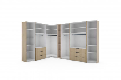 Sinfonie Plus Nova von Staud - Eckkleiderschrank-Kombi in Elfenbeinglas/ Artisan Eiche