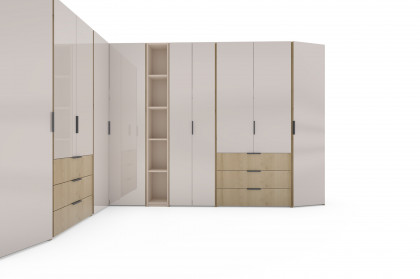 Sinfonie Plus Nova von Staud - Eckkleiderschrank-Kombi in Elfenbeinglas/ Artisan Eiche