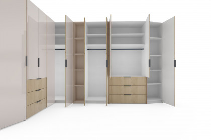 Sinfonie Plus Nova von Staud - Eckkleiderschrank-Kombi in Elfenbeinglas/ Artisan Eiche