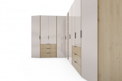 Sinfonie Plus Nova von Staud - Eckkleiderschrank-Kombi in Elfenbeinglas/ Artisan Eiche