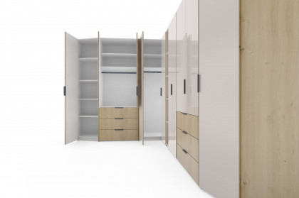 Sinfonie Plus Nova von Staud - Eckkleiderschrank-Kombi in Elfenbeinglas/ Artisan Eiche