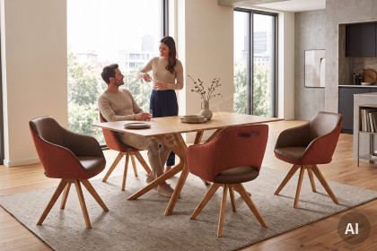 KOINOR T1005-1295 - Essgruppe mit einem Massivholztisch & zwei Polsterstühlen