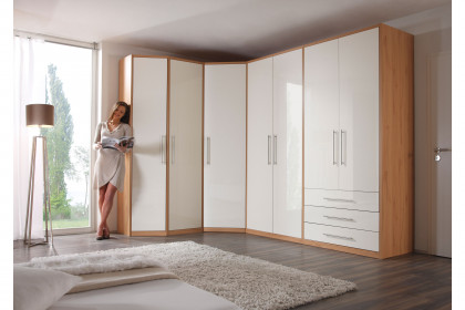 MULTIFLEX von Schlüter Möbelfabrik - Eck-Kleiderschrank mit Schräge Kernbuche - Hochglanz weiß