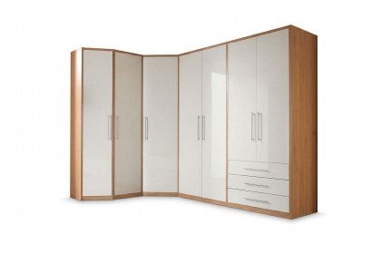 MULTIFLEX von Schlüter Möbelfabrik - Eck-Kleiderschrank mit Schräge Kernbuche - Hochglanz weiß
