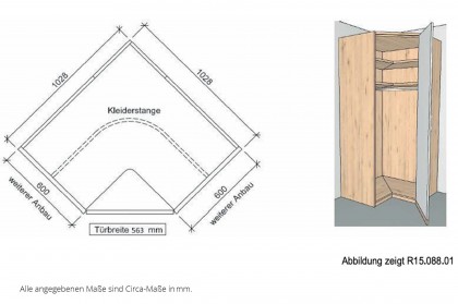 MULTIFLEX von Schlüter Möbelfabrik - Eck-Kleiderschrank mit Schräge Kernbuche - Hochglanz weiß