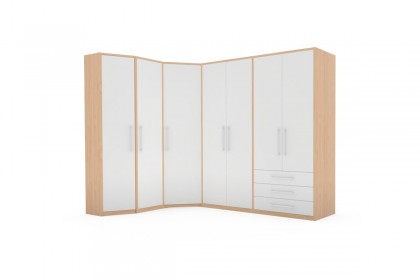 MULTIFLEX von Schlüter Möbelfabrik - Eck-Kleiderschrank mit Schräge Kernbuche - Hochglanz weiß