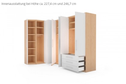 MULTIFLEX von Schlüter Möbelfabrik - Eck-Kleiderschrank mit Schräge Kernbuche - Hochglanz weiß
