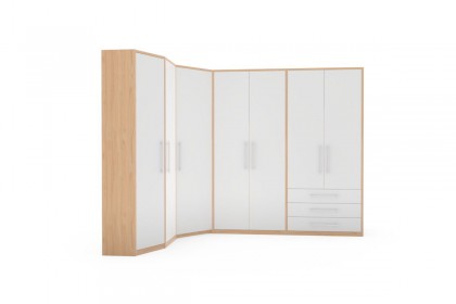 MULTIFLEX von Schlüter Möbelfabrik - Eck-Kleiderschrank mit Schräge Kernbuche - Hochglanz weiß