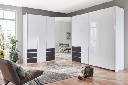 Level 36 D von Wimex - Eckkleiderschrank Lack weiß, Absetzung grafit