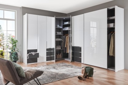 Level 36 D von Wimex - Eckkleiderschrank Lack weiß, Absetzung grafit