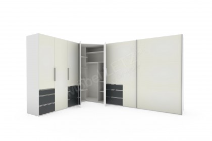 Level 36 D von Wimex - Eckkleiderschrank Lack weiß, Absetzung grafit