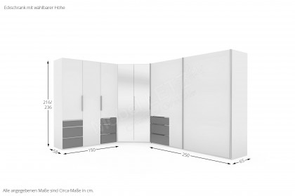 Level 36 D von Wimex - Eckkleiderschrank Lack weiß, Absetzung grafit