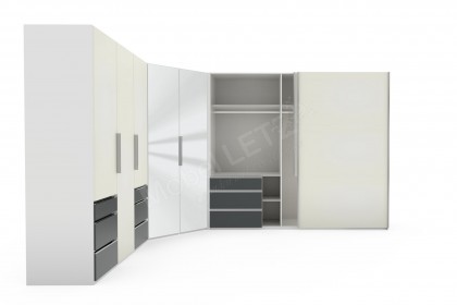 Level 36 D von Wimex - Eckkleiderschrank Lack weiß, Absetzung grafit