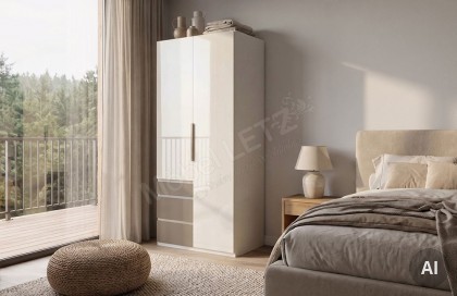 Level 36 D von Wimex - Drehtürenkleiderschrank mit 3 Schubladen, weiß/ grau