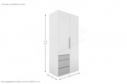 Level 36 D von Wimex - Drehtürenkleiderschrank mit 3 Schubladen, weiß/ grau