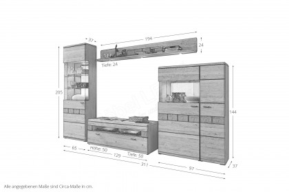 Miro-living von IDEAL Möbel - Wohnwand 09 Eiche bianco