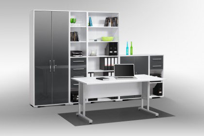 System von Maja Möbel - Büromöbel Icy Weiß - Hochglanz grau