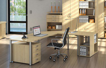 Flex von geramöbel - Schreibtisch mit Regal & Container Ahorn