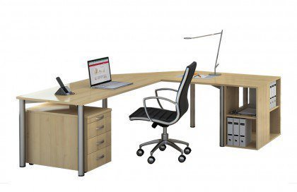 Flex von geramöbel - Schreibtisch mit Regal & Container Ahorn
