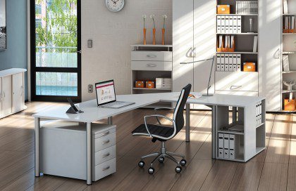 Flex von geramöbel - Schreibtisch mit Regal & Container hellgrau