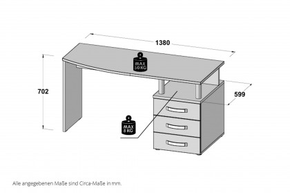 Rondino von Forte - Jugend-Schreibtisch Sandeiche Nachbildung - weiß