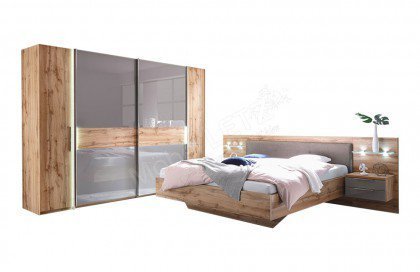 SchlafKONTOR Milano Schlafzimmer Wildeiche - Glas basalt | Möbel Letz