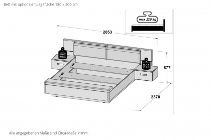 Rondino von Forte - 160er Bett mit Stauraum-Bettbank und Beleuchtung