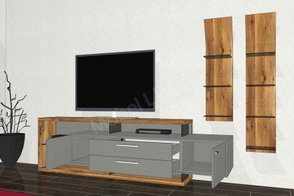 Gwinner Wohnwand Media Concept MC906 taupe/ Astnussbaum | Möbel Letz