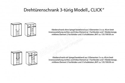 Click-sleeping von Wimex - Drehtürenschrank 3-türig/ Eiche