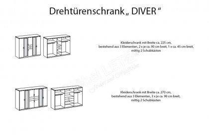 Diver von Wimex - Kleiderschrank 6-türig weiß mit Holz-Absetzung