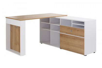 4021 von Maja Möbel - Schreibtisch mit Regal Eiche-weiß