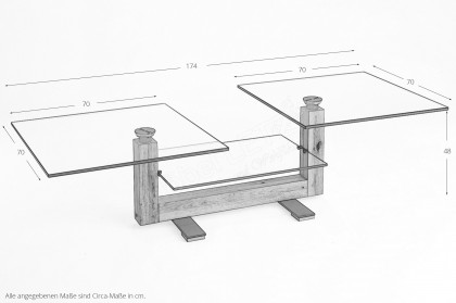 7267 von Hasse - Couchtisch mit schwenkbaren Glasplatten