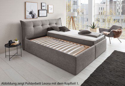 Leona von HAPO - Polsterbett KT4 grau mit Bettkasten