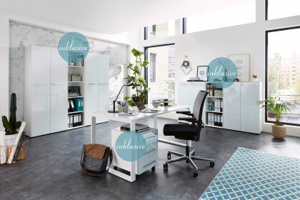 GW-Monteria von Germania - Büromöbel-Set weiß mit Glasfronten