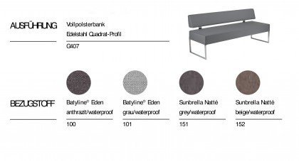 Niden von Niehoff Garden - Sitzbank Edelstahl/ Sunbrella grey