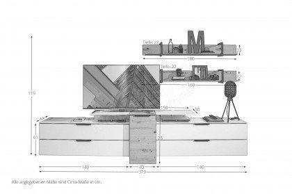 Medion von Innostyle - fünfteilige Wohnwand graphit/ Haveleiche