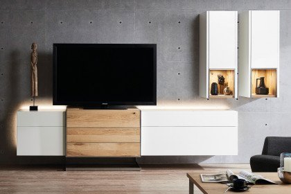 Die Hausmarke Media Design - Wohnwand MDK14 weiß/ Wildeiche hell