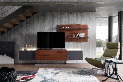Die Hausmarke Media Design - Wohnwand schwarz/ Raucheiche