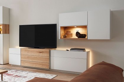Die Hausmarke Media Design - Wohnwand MDFS 18 weiß/ helle Eiche