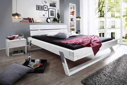 BE-0276 von GK Möbelvertrieb - weißes Balkenbett  160 x 200 cm