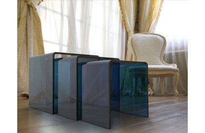 Olivea von Akante - Satztische Glas blau getönt, 3-er Set