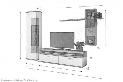 Sylt von IDEAL Möbel - Wohnwand 16 Eiche Artisan/ weiß