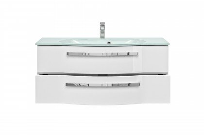 4005 von Pelipal - Badezimmer polarweiß mit Glas-Waschtisch