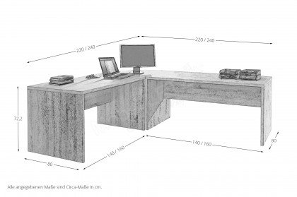 Calpe von Forte - Eck-Schreibtisch in Sonoma-Eiche