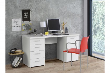 NET106 von Forte - weißer Schreibtisch mit 4 Schubkästen & 1 Tür